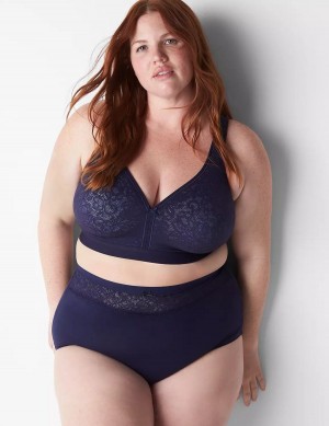 Women Lane Bryant Cotton High-Leg With Lace Waist Briefs Blue | DWD4452KY