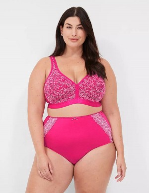 Women Lane Bryant Cotton High-Waist With Lace Back Briefs Dark Fuchsia | APE1850AY