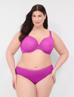 Women Lane Bryant Cotton Lightly Lined With Lace T-Shirt Bra Purple Burgundy | LZS8036CJ