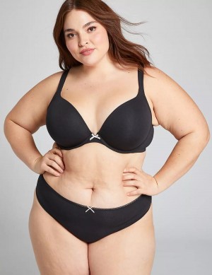Women Lane Bryant Cotton With Lace Back Thong Panty Black | JQZ7085GE
