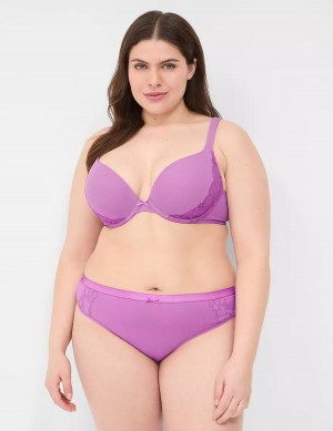 Women Lane Bryant Cotton With Lace Trim Thong Panty Purple | AYT8371JO