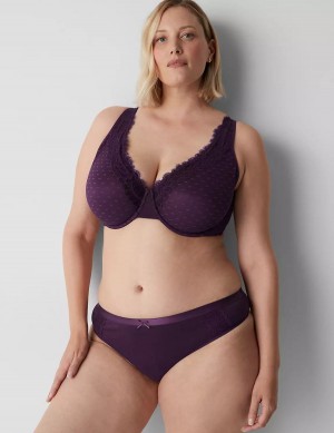 Women Lane Bryant Cotton With Lace Waist Thong Panty Purple | UDY59HX