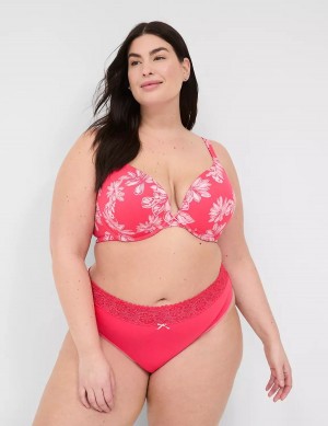 Women Lane Bryant Cotton With Lace Waist Thong Panty Dark Red | IOO930ES