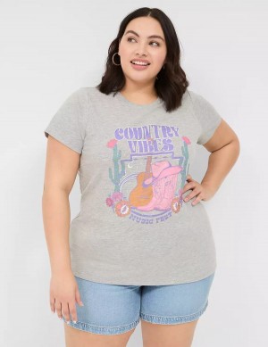 Women Lane Bryant Country Vibes Graphic Tee T Shirts Light Grey | QCE8056JG