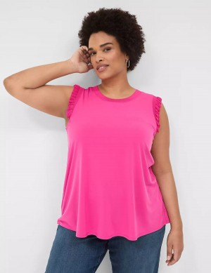 Women Lane Bryant Crew-Neck Ruffle-Trim Tank Top Pink | YNF8719LR