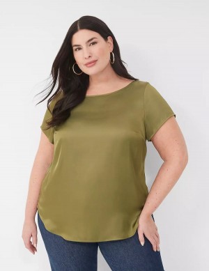 Women Lane Bryant Crew-Neck Satin & Knit Top T Shirts Green | NYE9449RS