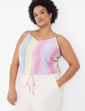 Women Lane Bryant Crop Drawstring Tank Top Pink Stripes | DLU5471FI