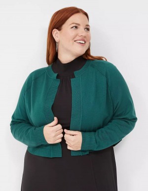 Women Lane Bryant Crop Open-Front Shrug Sweaters Green | OXI3521YD