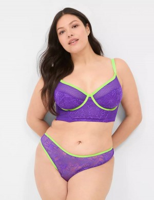 Women Lane Bryant Crush Flower Lace Dipped Tanga Briefs Purple | GQB4721HH