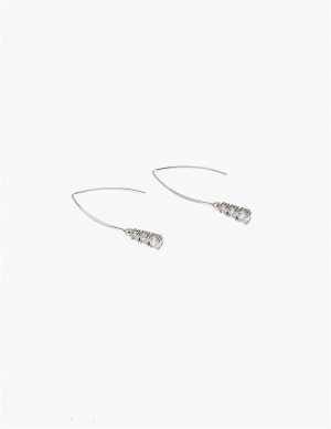 Women Lane Bryant Crystal Wire Drop Earrings Silver | IRT3615ZA
