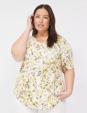 Women Lane Bryant Curved-Hem Perfect Sleeve Tee T Shirts Yellow | TQK5934FF