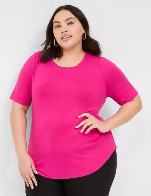 Women Lane Bryant Curved-Hem Perfect Sleeve Tee T Shirts Pink | GEY9754OF