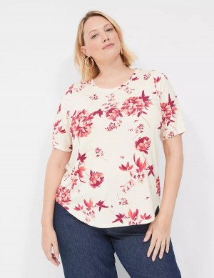Women Lane Bryant Curved-Hem Perfect Sleeve Tee T Shirts Pink | UOS5969XW