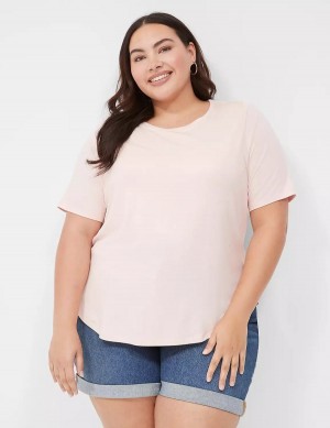 Women Lane Bryant Curved-Hem Perfect Sleeve Tee T Shirts Pink | ILO143QC