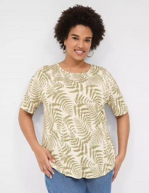 Women Lane Bryant Curved-Hem Perfect Sleeve Tee T Shirts Green | GJJ7021FA