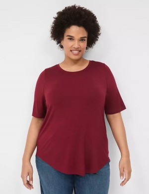 Women Lane Bryant Curved-Hem Perfect Sleeve Tee T Shirts Deep Red | ANS3682JF