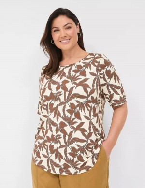 Women Lane Bryant Curved-Hem Perfect Sleeve Tee T Shirts Brown | CAF9653YD