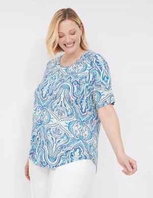 Women Lane Bryant Curved-Hem Perfect Sleeve Tee T Shirts Blue | YMS8314UF