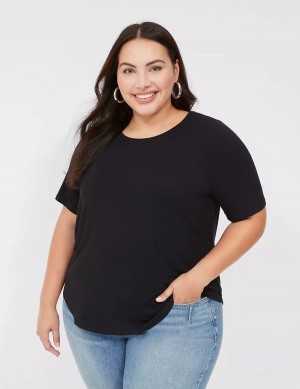 Women Lane Bryant Curved-Hem Perfect Sleeve Tee T Shirts Black | BFP6198WC