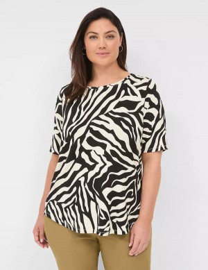 Women Lane Bryant Curved-Hem Perfect Sleeve Tee T Shirts White Black | VQJ5498LB