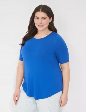 Women Lane Bryant Curved-Hem Perfect Sleeve Tee T Shirts Blue | LFR557OH