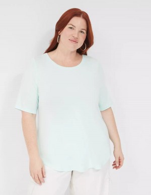 Women Lane Bryant Curved-Hem Perfect Sleeve Tee T Shirts Light Green | JJC8371NI