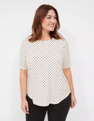 Women Lane Bryant Curved-Hem Perfect Sleeve Tee T Shirts White | VKQ5597XP