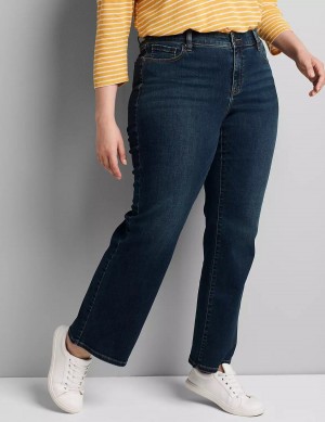 Women Lane Bryant Curvy Fit High-Rise Boot Jeans Dark Blue | IHL8254HD