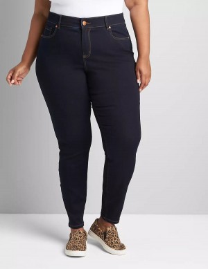 Women Lane Bryant Curvy Fit High-Rise Sateen Skinny Jeans Dark Blue | EFX6244KT