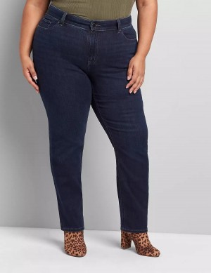 Women Lane Bryant Curvy Fit High-Rise Straight Jeans Dark Blue | GYO976SA