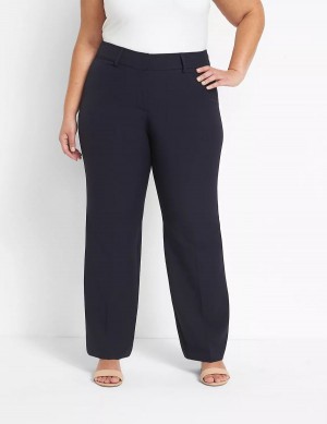 Women Lane Bryant Curvy Fit Perfect Drape Straight Pants Blue | DIN783OP
