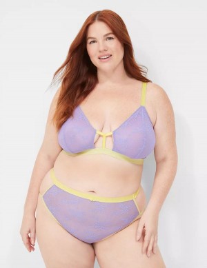 Women Lane Bryant Delicate Lace Peek-A-Boo No-Wire Bralettes Purple | MQB6030IY