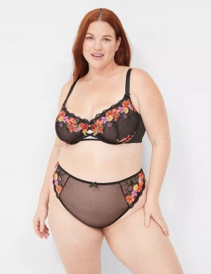 Women Lane Bryant Digital Print Lace High-Leg Thong Panty Black | LVP5128BS