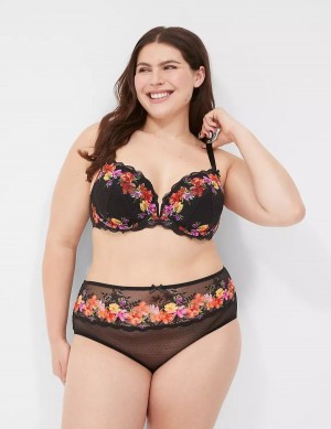 Women Lane Bryant Digital Print Lace Lightly Lined V-Wire Bralettes Black | IFV3778MI