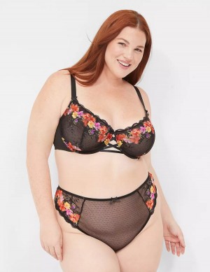Women Lane Bryant Digital Print Lace Unlined Balconette Bra Black | TGO6112CF