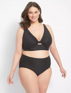 Women Lane Bryant Dot Texture Swim Briefs Black | ALW1247QH