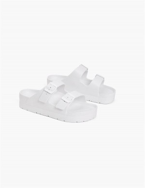 Women Lane Bryant Double-Band Slide Sandals White | HSO119XI