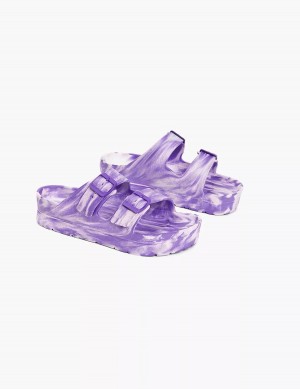 Women Lane Bryant Double-Band Slide Sandals Purple | PJZ2821YJ