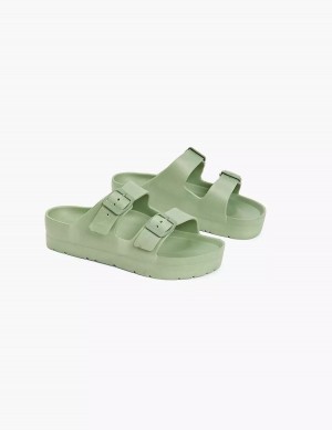 Women Lane Bryant Double-Band Slide Sandals Green | IBB228NC