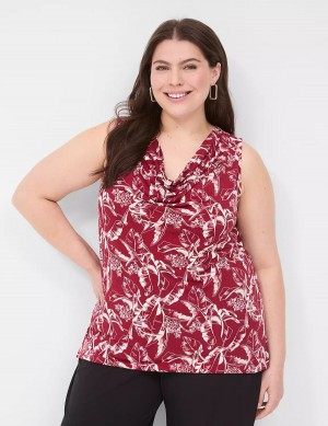 Women Lane Bryant Drape-Neck Shell T Shirts Burgundy | XGG7176AE