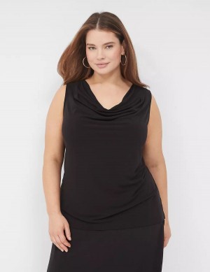 Women Lane Bryant Drape-Neck Shell T Shirts Black | WQR7044CJ
