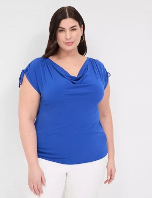 Women Lane Bryant Drawcord Cap-Sleeve Drape-Neck Top T Shirts Blue | XMZ3238TE