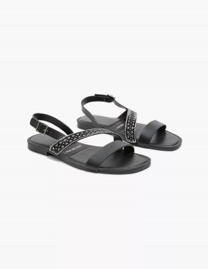 Women Lane Bryant Dream Cloud Double-Band Faux-Leather Flat Sandals Black | DZC782WT