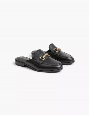 Women Lane Bryant Dream Cloud Faux-Leather Loafer Mules Black | IUE1912ZF