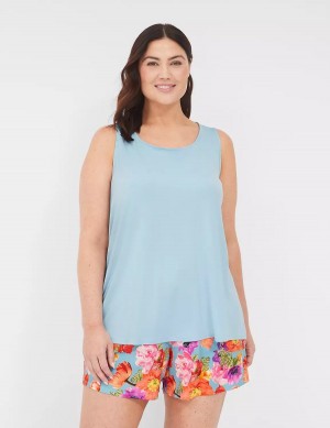 Women Lane Bryant DreamyCool Tank & PJ Short Set Pajamas Blue Multicolor | LYH1062PO