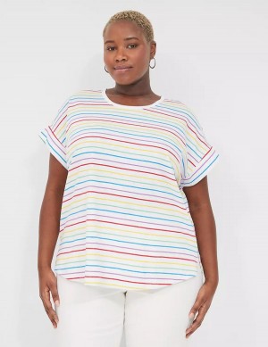Women Lane Bryant Easy Roll-Sleeve Tee T Shirts Stripes | SLA70100IP