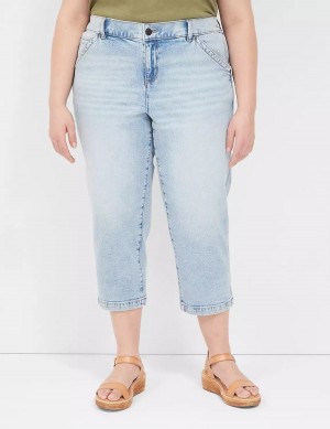 Women Lane Bryant Elastic Back-Waist Boyfriend Capri Jeans Light Blue | VQM9955WW