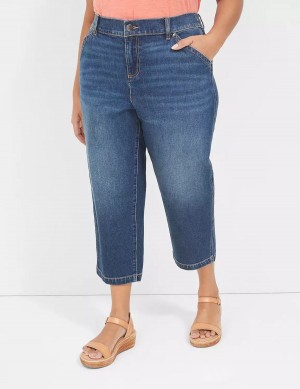 Women Lane Bryant Elastic Back-Waist Boyfriend Capri Jeans Dark Blue | DUO5650EI