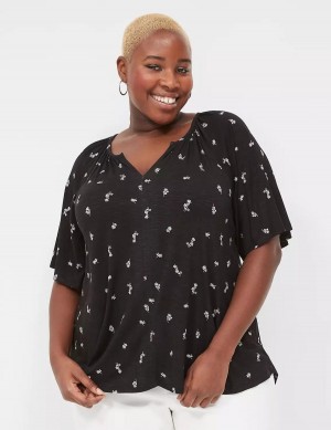 Women Lane Bryant Elbow-Sleeve Notch-Neck Top T Shirts White | CCV556KW