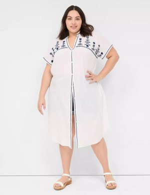 Women Lane Bryant Embroidered Cap-Sleeve Overpiece Robe White | HWE5586YL